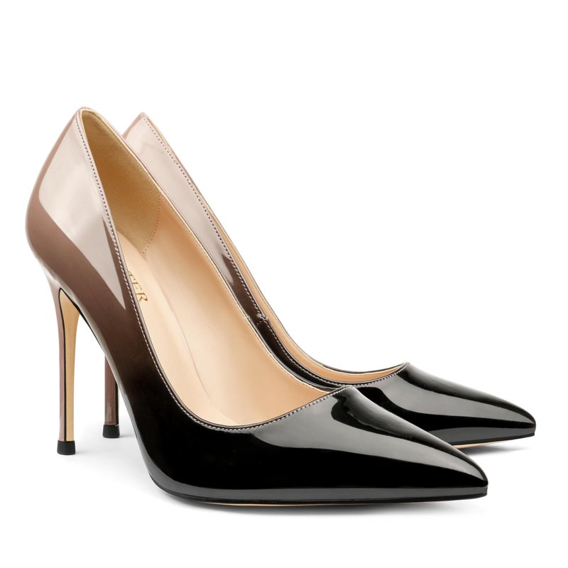 COLETER Pointy Toe Pumps for Women,Patent Gradient Animal Print High Heels Usual Dress Shoes Nude Black 10cm-NB 7.5 US - Image 1